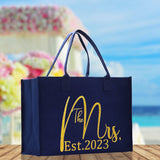 The Mrs. Est. 2023 Gold Color Print Tote Bag 100% Cotton Canvas Bridal Party Tote Bachelorette Bag Bridal Chic Tote Bags Wedding Totes - Aaria Tees Aaria Tees