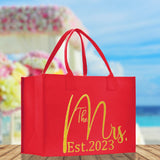 The Mrs. Est. 2023 Gold Color Print Tote Bag 100% Cotton Canvas Bridal Party Tote Bachelorette Bag Bridal Chic Tote Bags Wedding Totes - Aaria Tees Aaria Tees