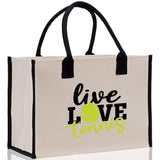 Live Love Tennis Cotton Canvas Tote Bag Gift for Tennis Lover Bag Tennis Coach Gift Bag - Aaria Tees Aaria Tees