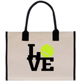 Love Tennis Cotton Canvas Tote Bag Gift for Tennis Lover Bag Tennis Coach Gift Bag - Aaria Tees Aaria Tees