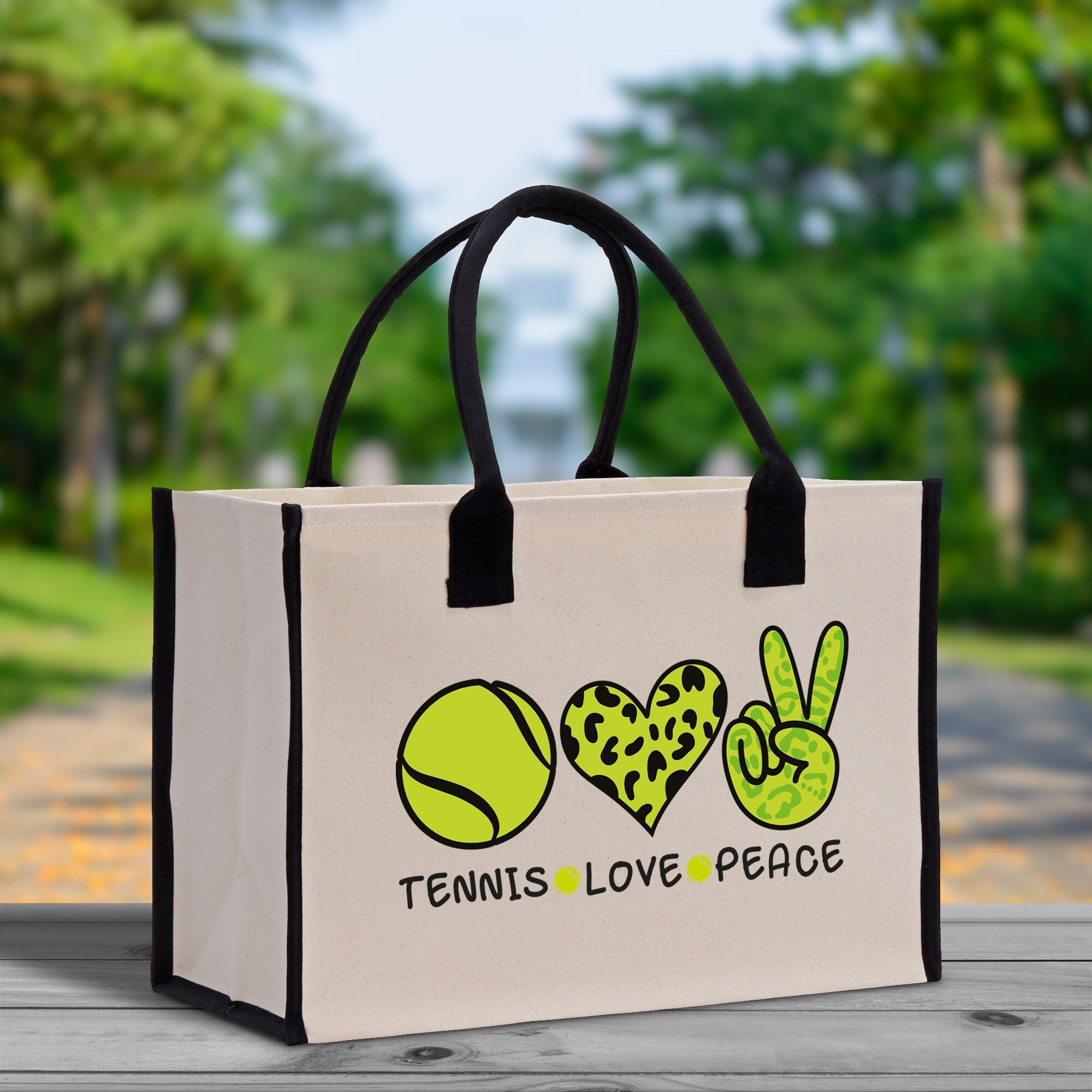 Tennis Love Peace Cotton Canvas Tote Bag Gift for Tennis Lover Bag Tennis Coach Gift Bag - Aaria Tees Aaria Tees