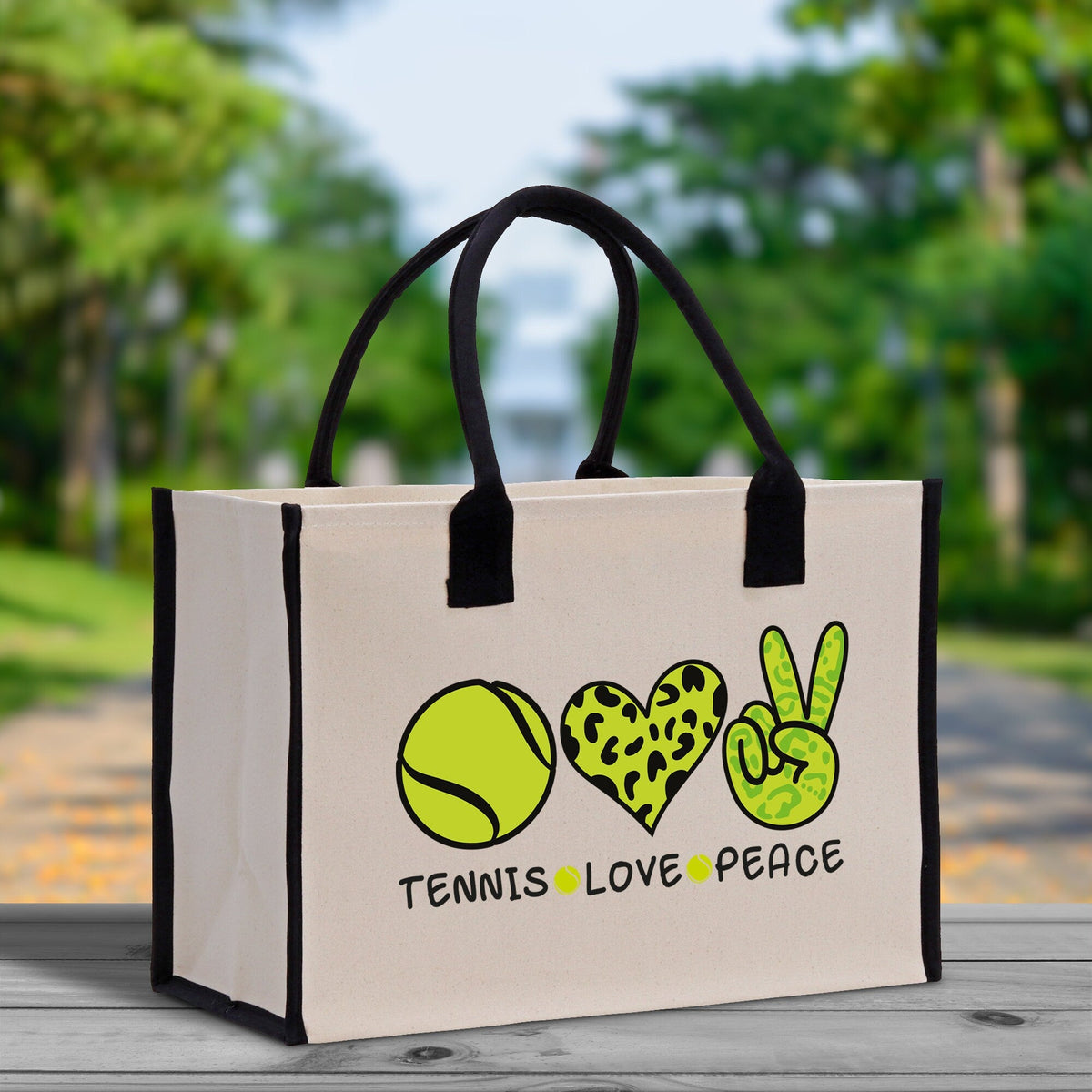 Tennis Love Peace Cotton Canvas Tote Bag Gift for Tennis Lover Bag Tennis Coach Gift Bag - Aaria Tees