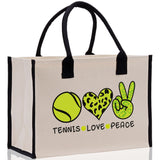 Tennis Love Peace Cotton Canvas Tote Bag Gift for Tennis Lover Bag Tennis Coach Gift Bag - Aaria Tees Aaria Tees