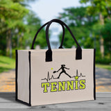 Tennis Silhouette Pulse Cotton Canvas Tote Bag Gift for Tennis Lover Bag Tennis Coach Gift Bag - Aaria Tees Aaria Tees
