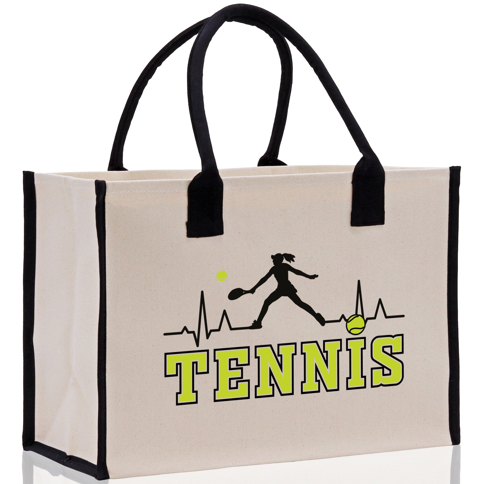 Tennis Silhouette Pulse Cotton Canvas Tote Bag Gift for Tennis Lover Bag Tennis Coach Gift Bag - Aaria Tees Aaria Tees