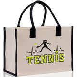 Tennis Silhouette Pulse Cotton Canvas Tote Bag Gift for Tennis Lover Bag Tennis Coach Gift Bag - Aaria Tees Aaria Tees