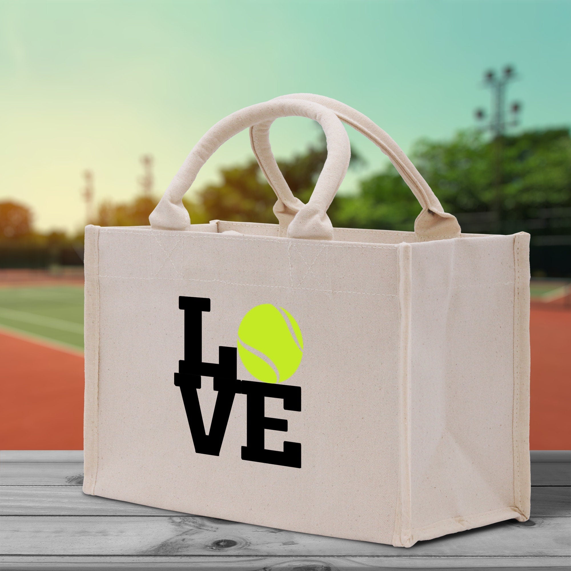 Love Tennis Cotton Canvas Tote Bag Gift for Tennis Lover Bag Tennis Coach Gift Bag - Aaria Tees Aaria Tees