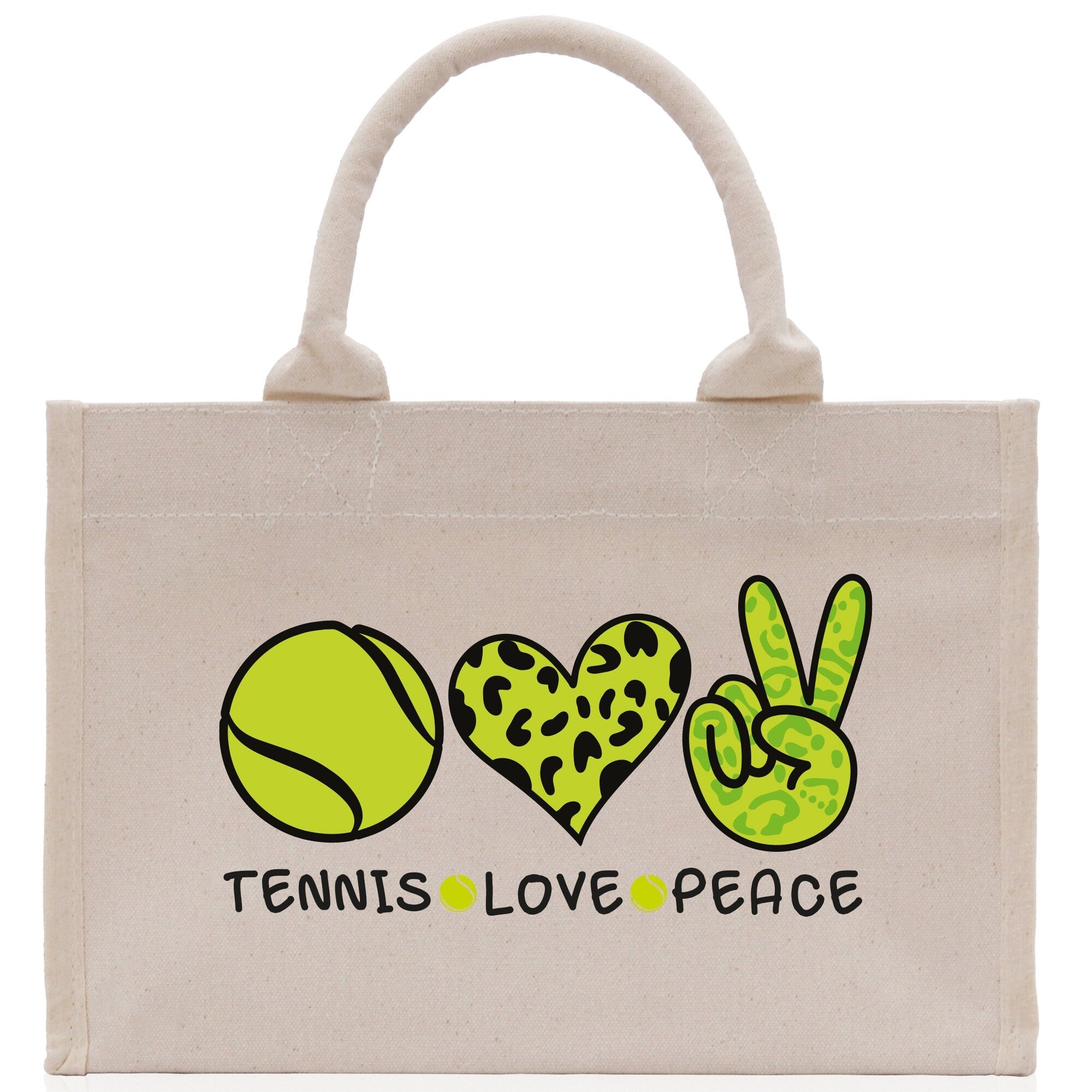 Tennis Love Peace Cotton Canvas Tote Bag Gift for Tennis Lover Bag Tennis Coach Gift Bag - Aaria Tees Aaria Tees
