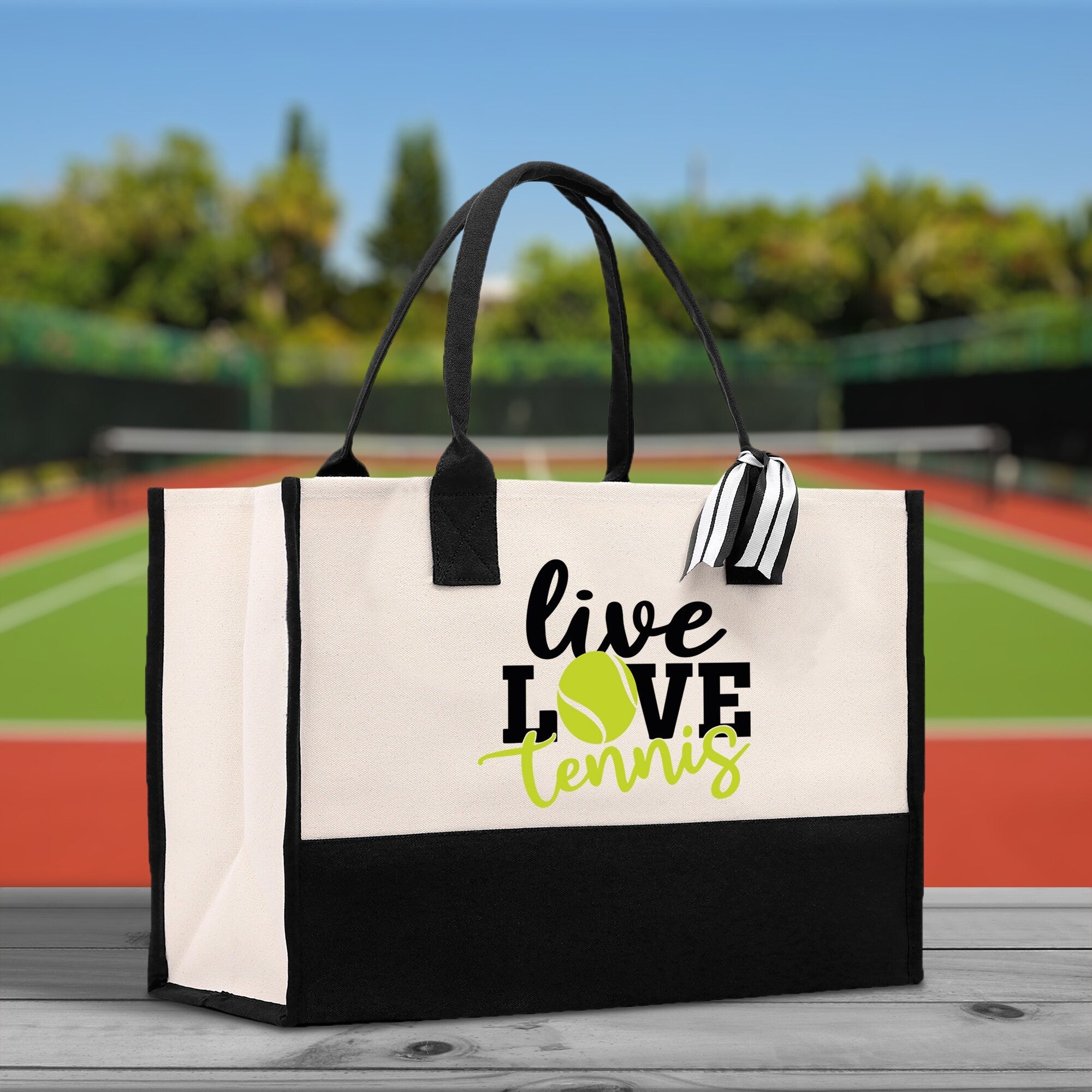Live Love Tennis Cotton Canvas Tote Bag Gift for Tennis Lover Bag Tennis Coach Gift Bag - Aaria Tees Aaria Tees