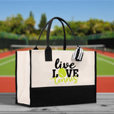 Live Love Tennis Cotton Canvas Tote Bag Gift for Tennis Lover Bag Tennis Coach Gift Bag - Aaria Tees Aaria Tees