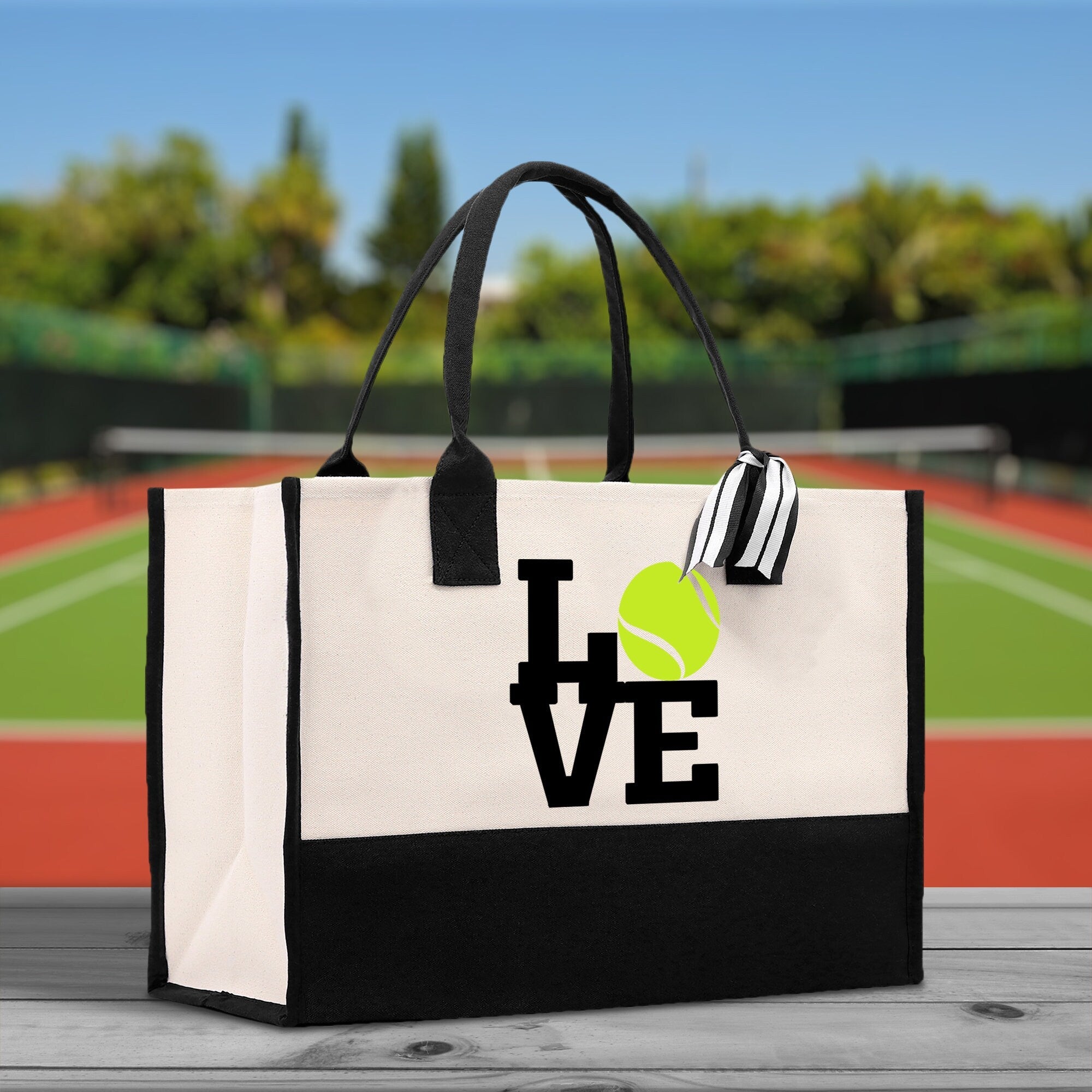 Love Tennis Cotton Canvas Tote Bag Gift for Tennis Lover Bag Tennis Coach Gift Bag - Aaria Tees Aaria Tees