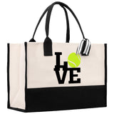 Love Tennis Cotton Canvas Tote Bag Gift for Tennis Lover Bag Tennis Coach Gift Bag - Aaria Tees Aaria Tees