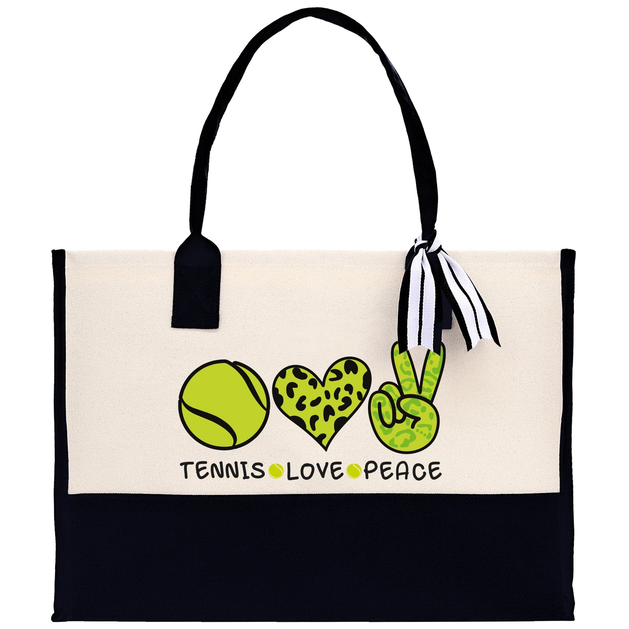 Tennis Love Peace Cotton Canvas Tote Bag Gift for Tennis Lover Bag Tennis Coach Gift Bag - Aaria Tees Aaria Tees