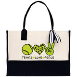 Tennis Love Peace Cotton Canvas Tote Bag Gift for Tennis Lover Bag Tennis Coach Gift Bag - Aaria Tees Aaria Tees