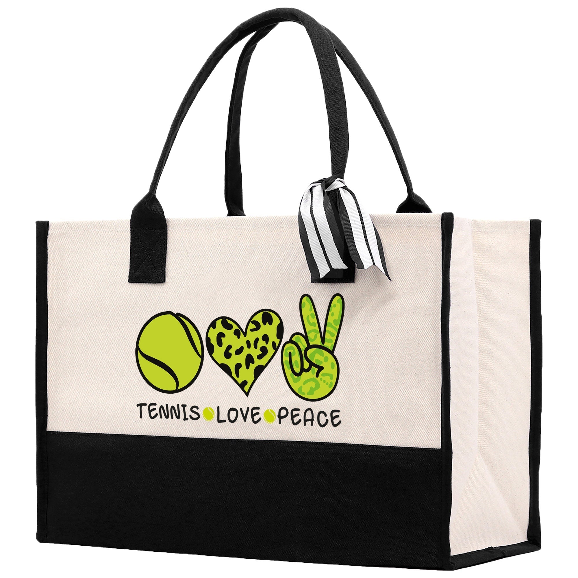 Tennis Love Peace Cotton Canvas Tote Bag Gift for Tennis Lover Bag Tennis Coach Gift Bag - Aaria Tees Aaria Tees