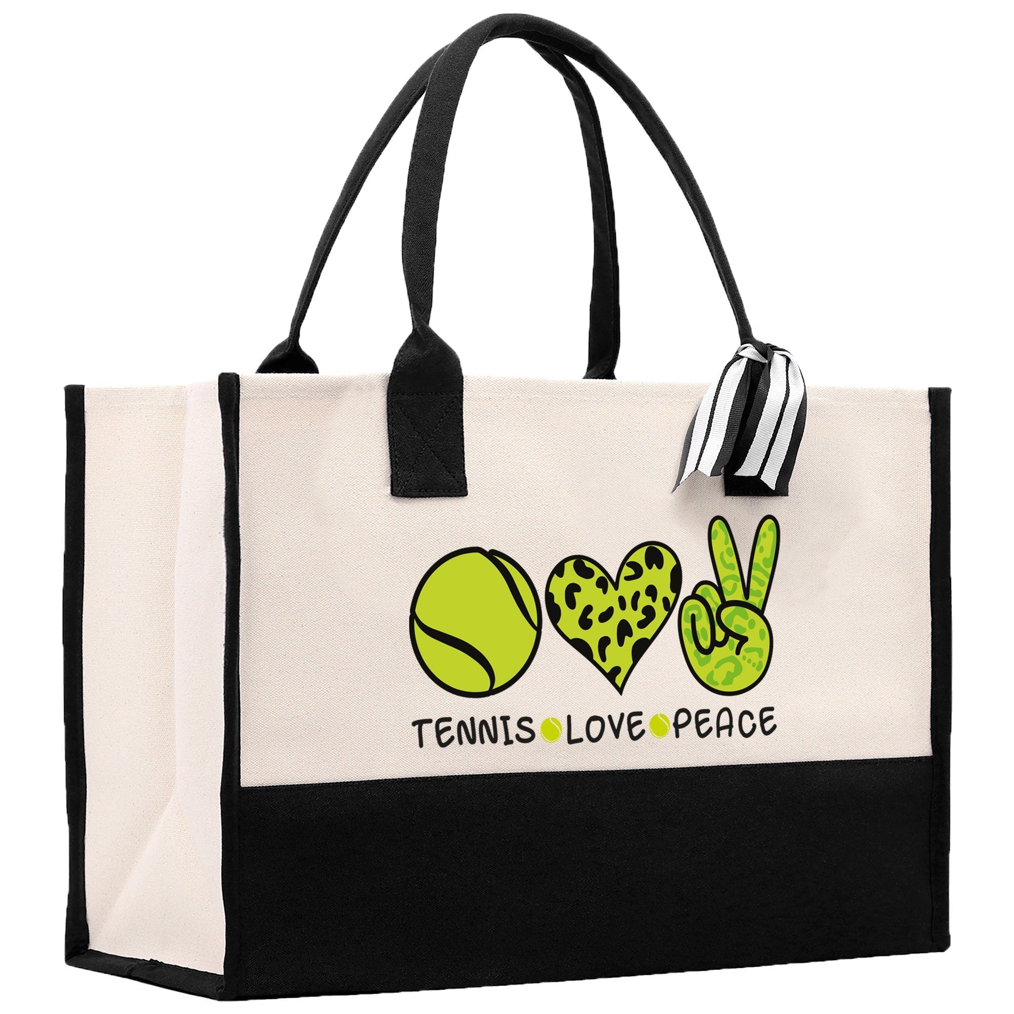 Tennis Love Peace Cotton Canvas Tote Bag Gift for Tennis Lover Bag Tennis Coach Gift Bag - Aaria Tees Aaria Tees
