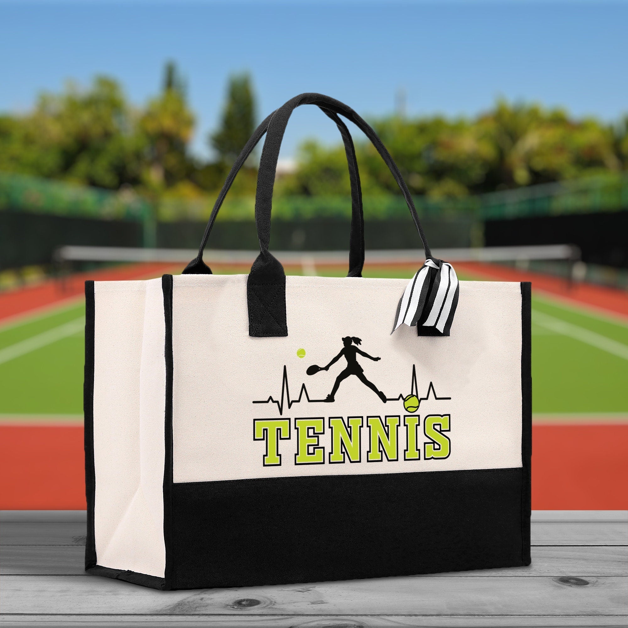 Tennis Silhouette Pulse Cotton Canvas Tote Bag Gift for Tennis Lover Bag Tennis Coach Gift Bag - Aaria Tees Aaria Tees