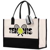 Tennis Silhouette Cotton Canvas Tote Bag Gift for Tennis Lover Bag Tennis Coach Gift Bag - Aaria Tees Aaria Tees