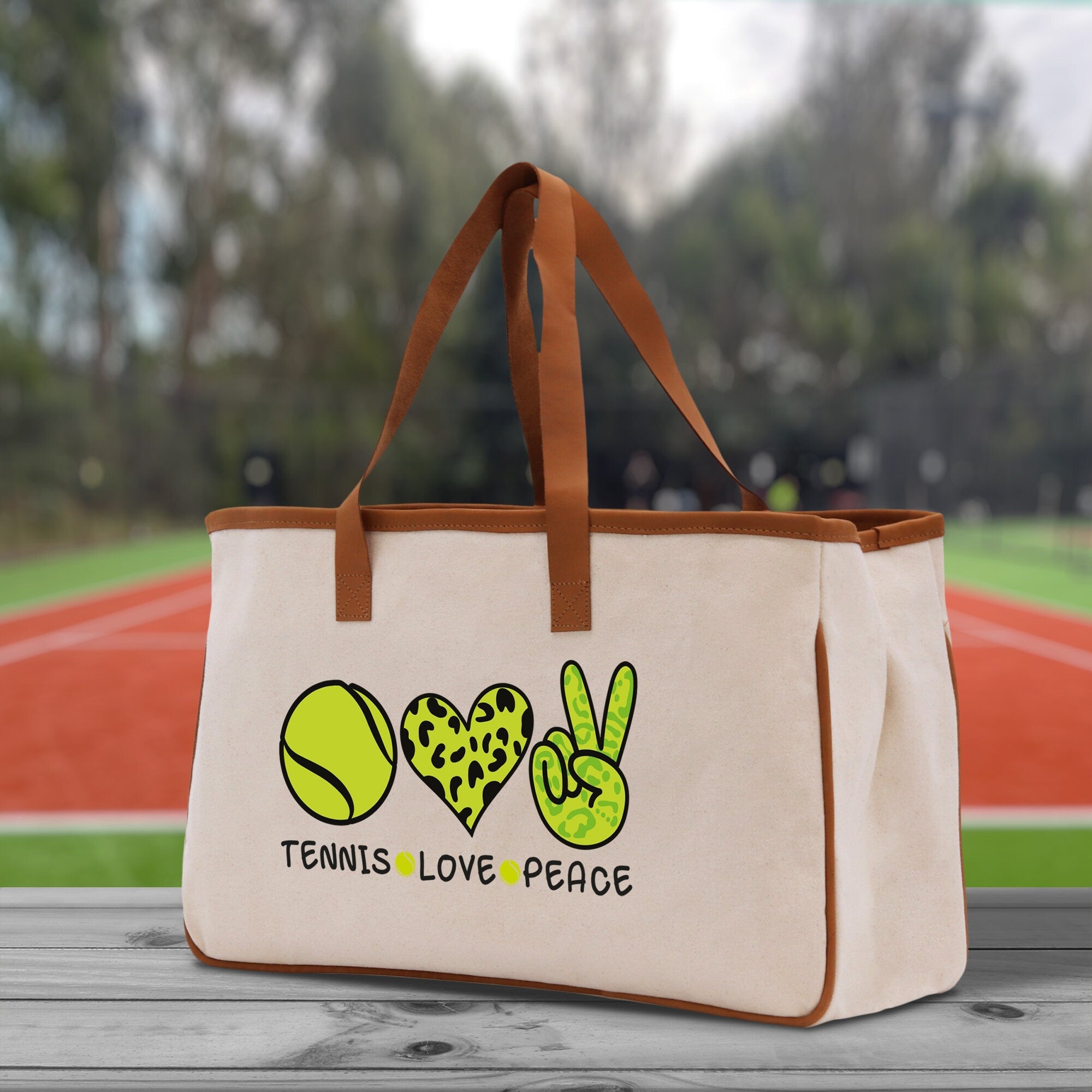 Tennis Love Peace Cotton Canvas Tote Bag Gift for Tennis Lover Bag Tennis Coach Gift Bag - Aaria Tees Aaria Tees