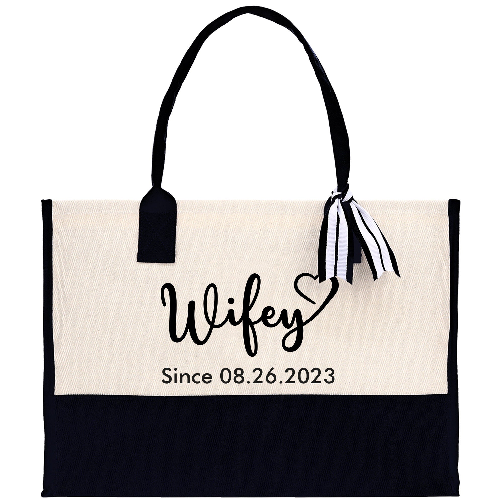 Wifey Personalization Cotton Canvas Tote Bag Bridal Party Tote Anniversary Gift For Wife Honeymoon Tote Est Year Tote Bag Engagement Gift - Aaria Tees Aaria Tees