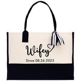 Wifey Personalization Cotton Canvas Tote Bag Bridal Party Tote Anniversary Gift For Wife Honeymoon Tote Est Year Tote Bag Engagement Gift - Aaria Tees Aaria Tees