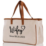 Wifey Personalization Cotton Canvas Tote Bag Bridal Party Tote Anniversary Gift For Wife Honeymoon Tote Est Year Tote Bag Engagement Gift - Aaria Tees Aaria Tees