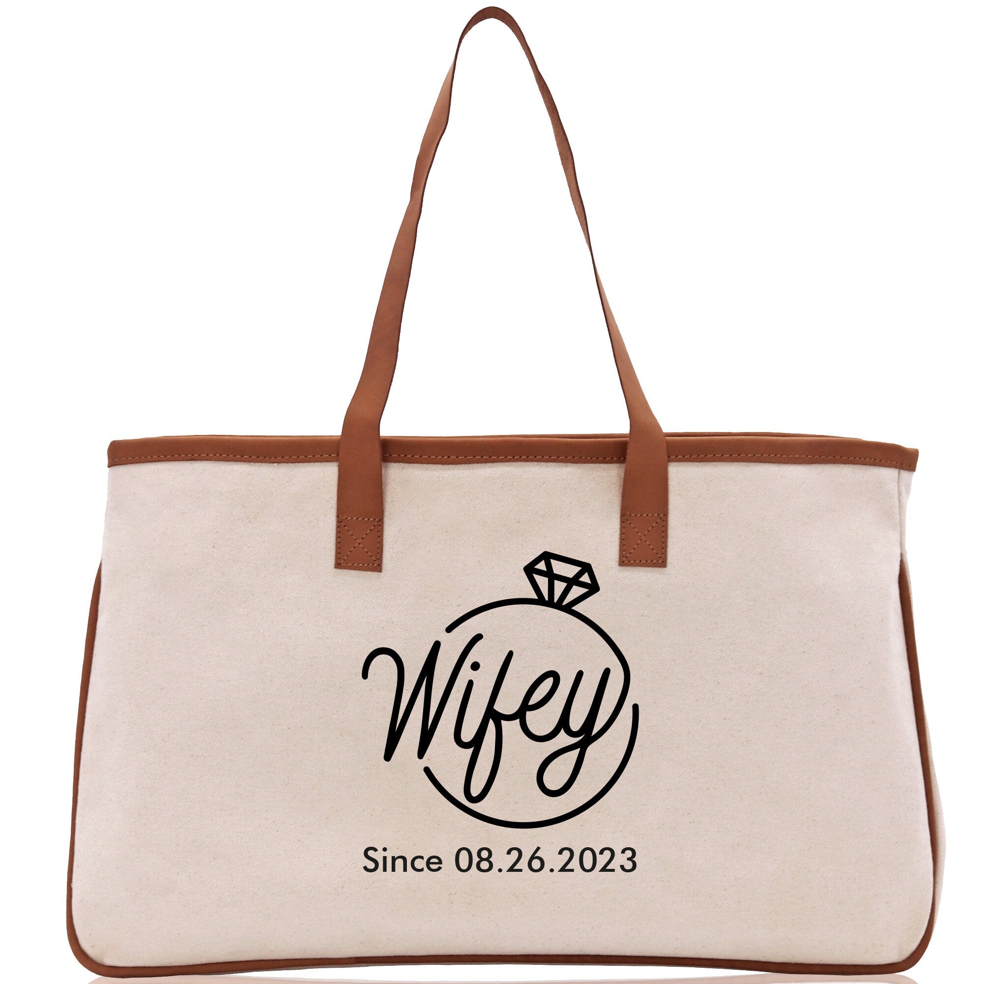 Wifey Personalization Cotton Canvas Tote Bag Bridal Party Tote Anniversary Gift For Wife Honeymoon Tote Est Year Tote Bag Engagement Gift - Aaria Tees Aaria Tees