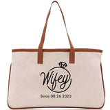 Wifey Personalization Cotton Canvas Tote Bag Bridal Party Tote Anniversary Gift For Wife Honeymoon Tote Est Year Tote Bag Engagement Gift - Aaria Tees Aaria Tees