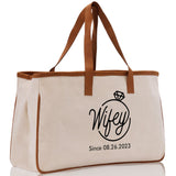 Wifey Personalization Cotton Canvas Tote Bag Bridal Party Tote Anniversary Gift For Wife Honeymoon Tote Est Year Tote Bag Engagement Gift - Aaria Tees Aaria Tees