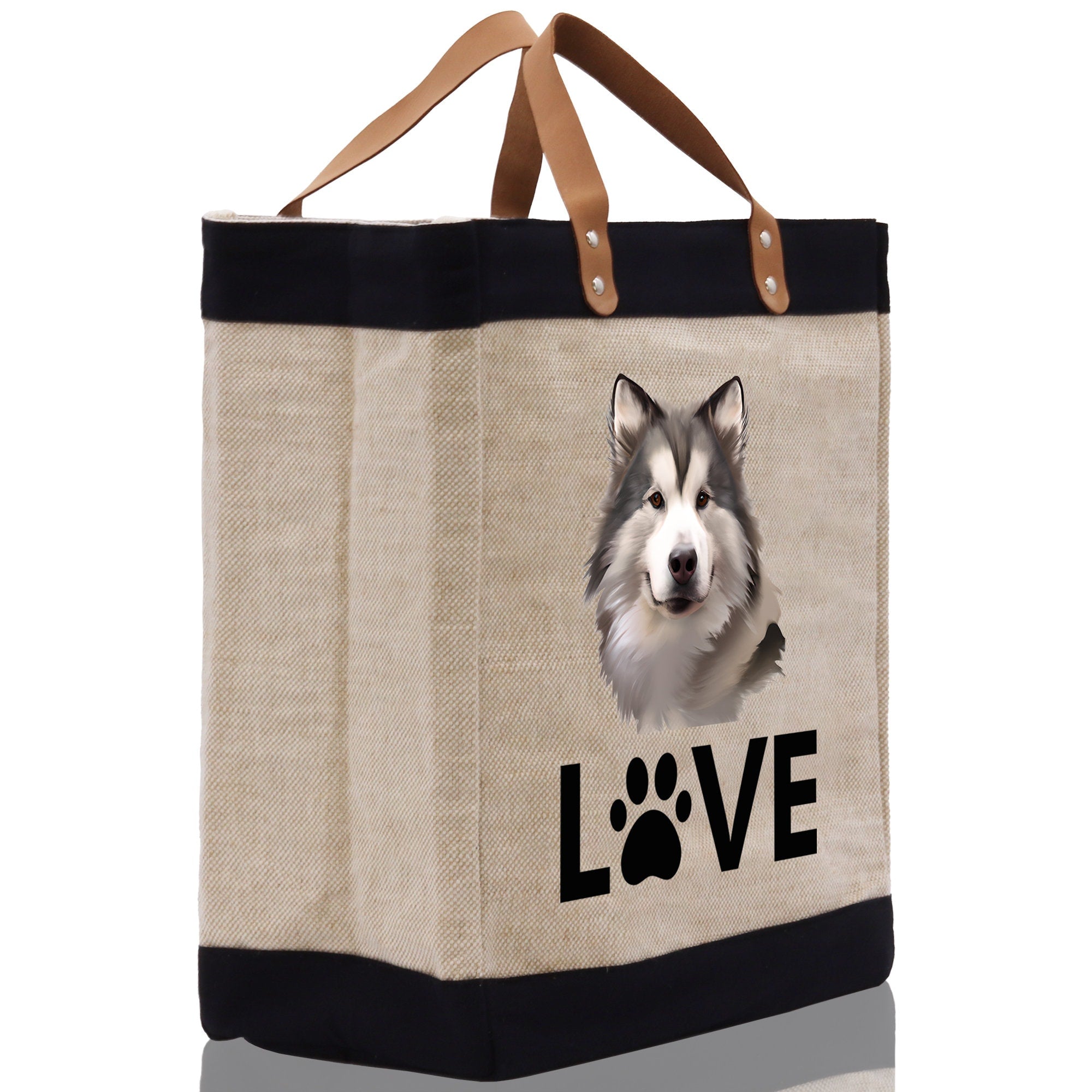 Alaskan Malamute Love Dog Jute Canvas Tote Funny Farmer Market Bag Quote Jute Bag Shopping Bag Burlap Bag Dog Owner Gift - Aaria Tees Aaria Tees