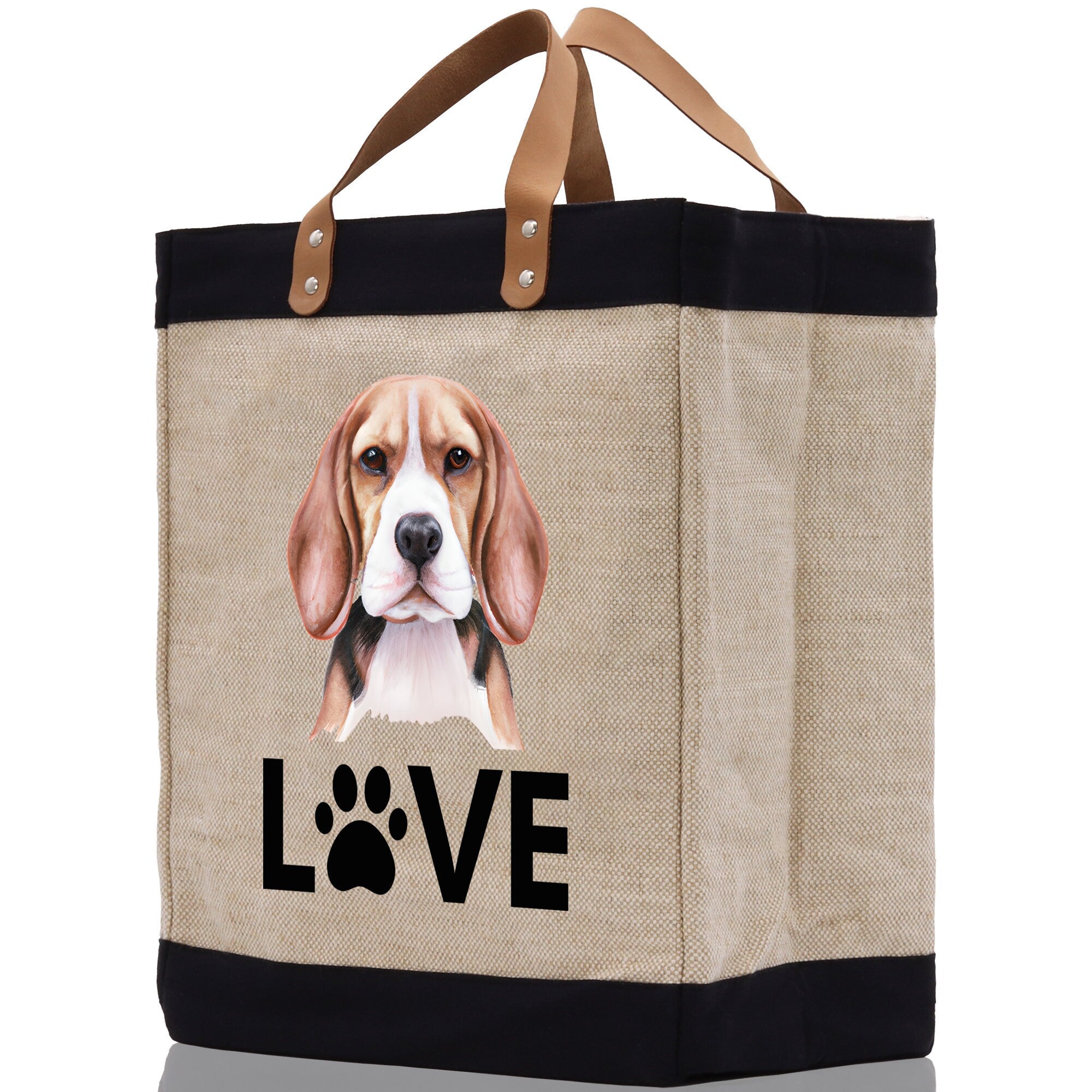 Beagle Love Dog Jute Canvas Tote Funny Farmer Market Bag Quote Jute Bag Shopping Bag Burlap Bag Dog Owner Gift - Aaria Tees Aaria Tees