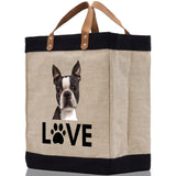 Boston Terrier Love Dog Jute Canvas Tote Funny Farmer Market Bag Quote Jute Bag Shopping Bag Burlap Bag Dog Owner Gift - Aaria Tees Aaria Tees