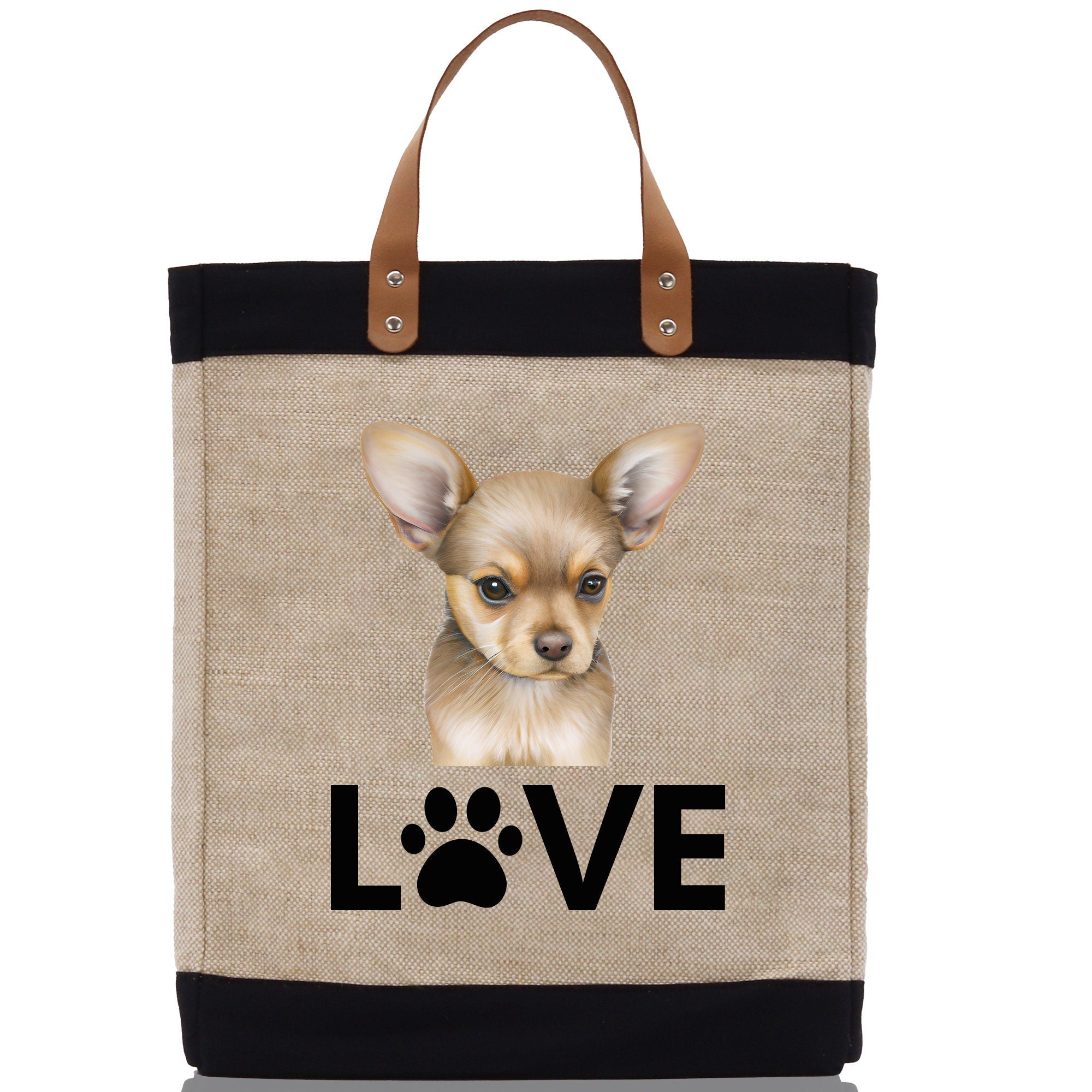 Chihuahua Love Dog Jute Canvas Tote Funny Farmer Market Bag Quote Jute Bag Shopping Bag Burlap Bag Dog Owner Gift - Aaria Tees Aaria Tees