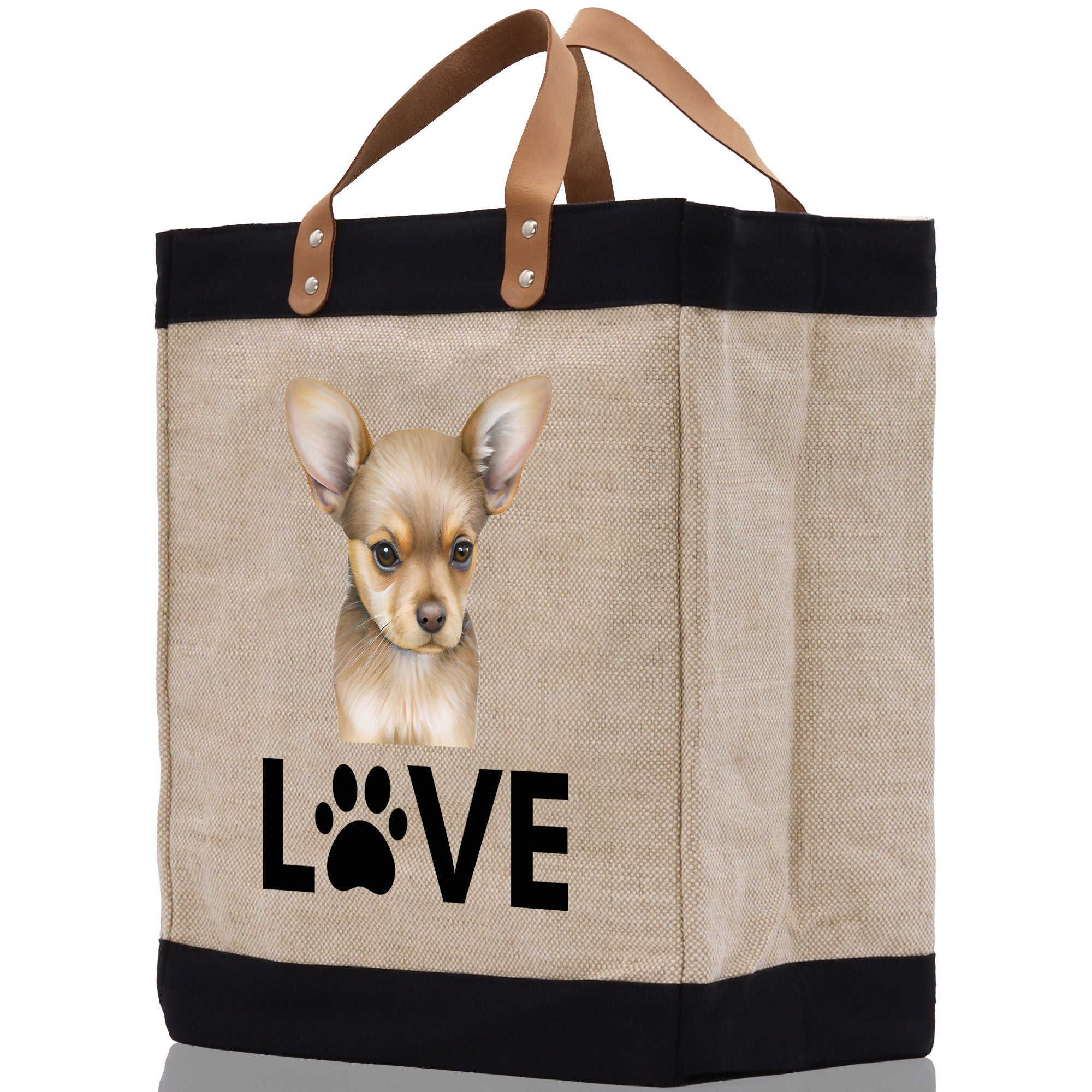 Chihuahua Love Dog Jute Canvas Tote Funny Farmer Market Bag Quote Jute Bag Shopping Bag Burlap Bag Dog Owner Gift - Aaria Tees Aaria Tees