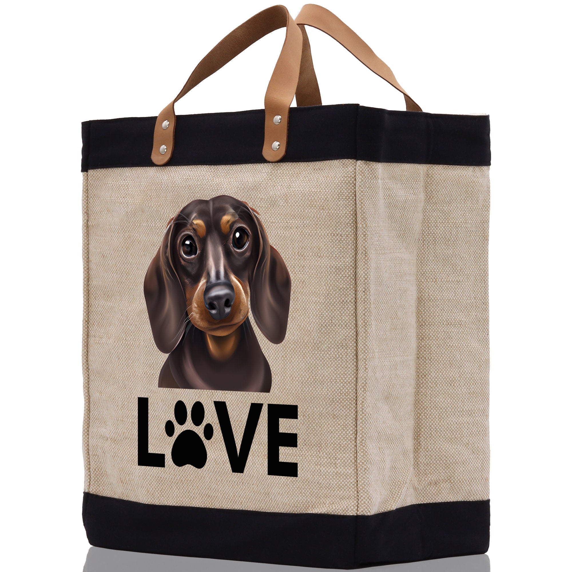 Dachshund Love Dog Jute Canvas Tote Funny Farmer Market Bag Quote Jute Bag Shopping Bag Burlap Bag Dog Owner Gift - Aaria Tees Aaria Tees