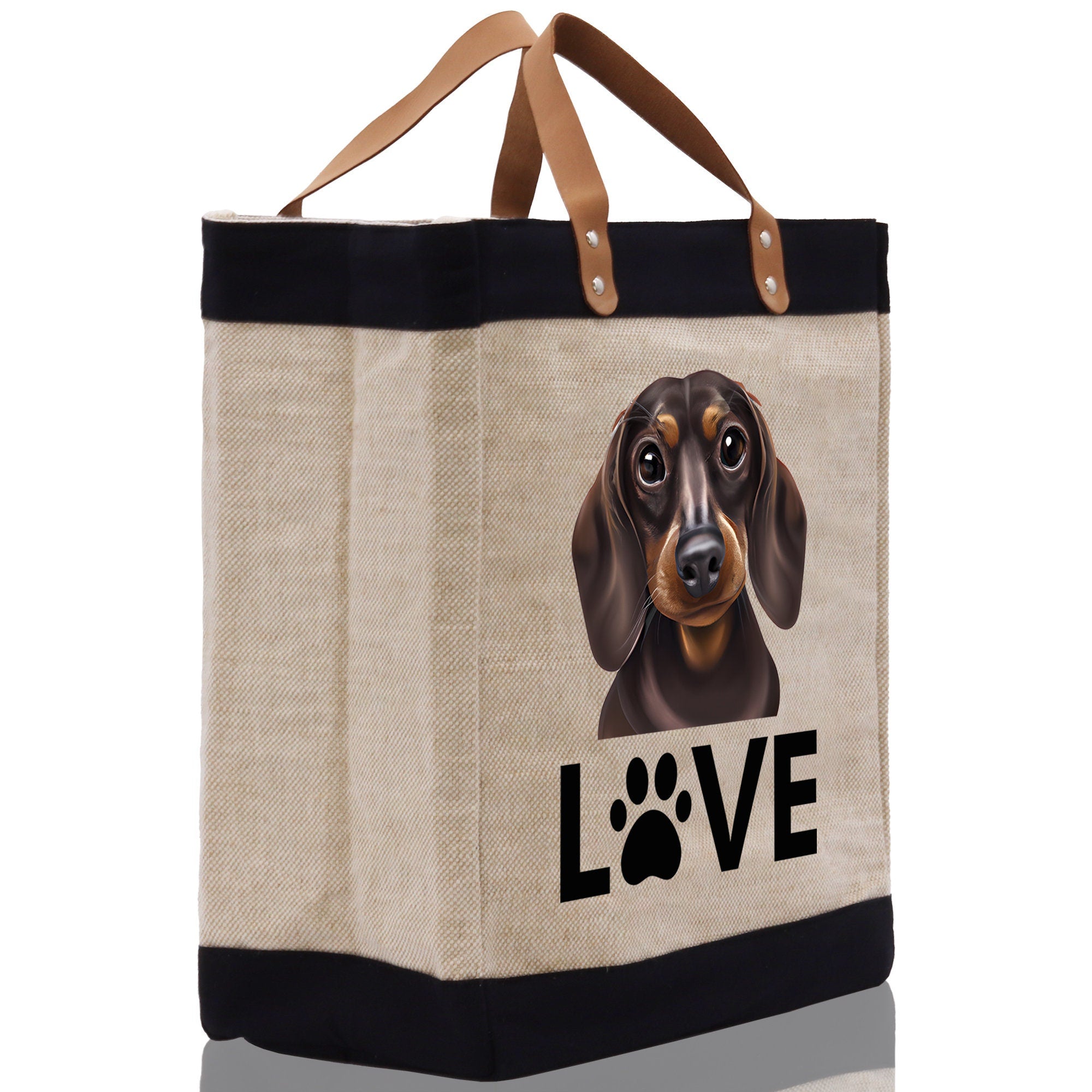 Dachshund Love Dog Jute Canvas Tote Funny Farmer Market Bag Quote Jute Bag Shopping Bag Burlap Bag Dog Owner Gift - Aaria Tees Aaria Tees