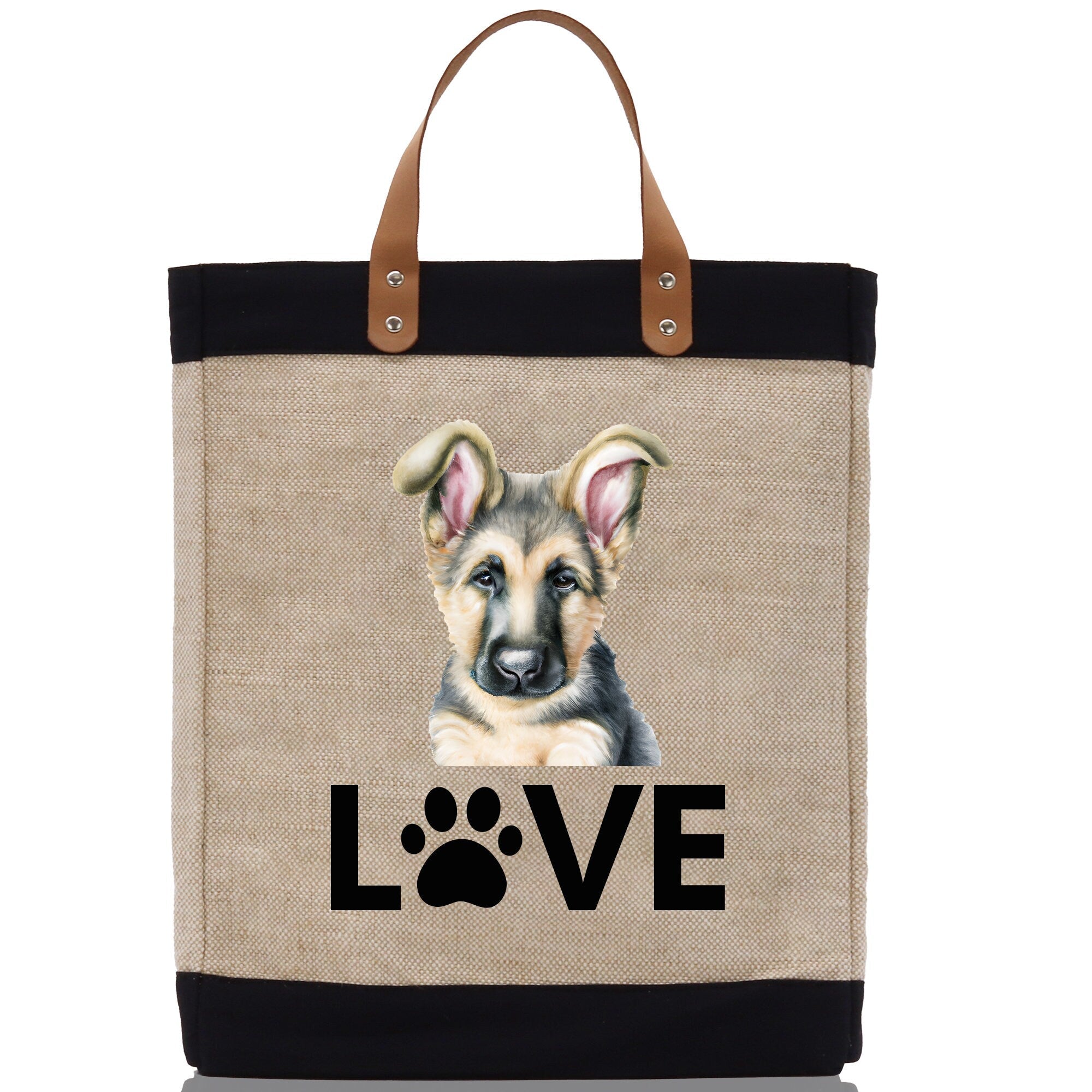 German Shepherd Love Dog Jute Canvas Tote Funny Farmer Market Bag Quote Jute Bag Shopping Bag Burlap Bag Dog Owner Gift - Aaria Tees Aaria Tees