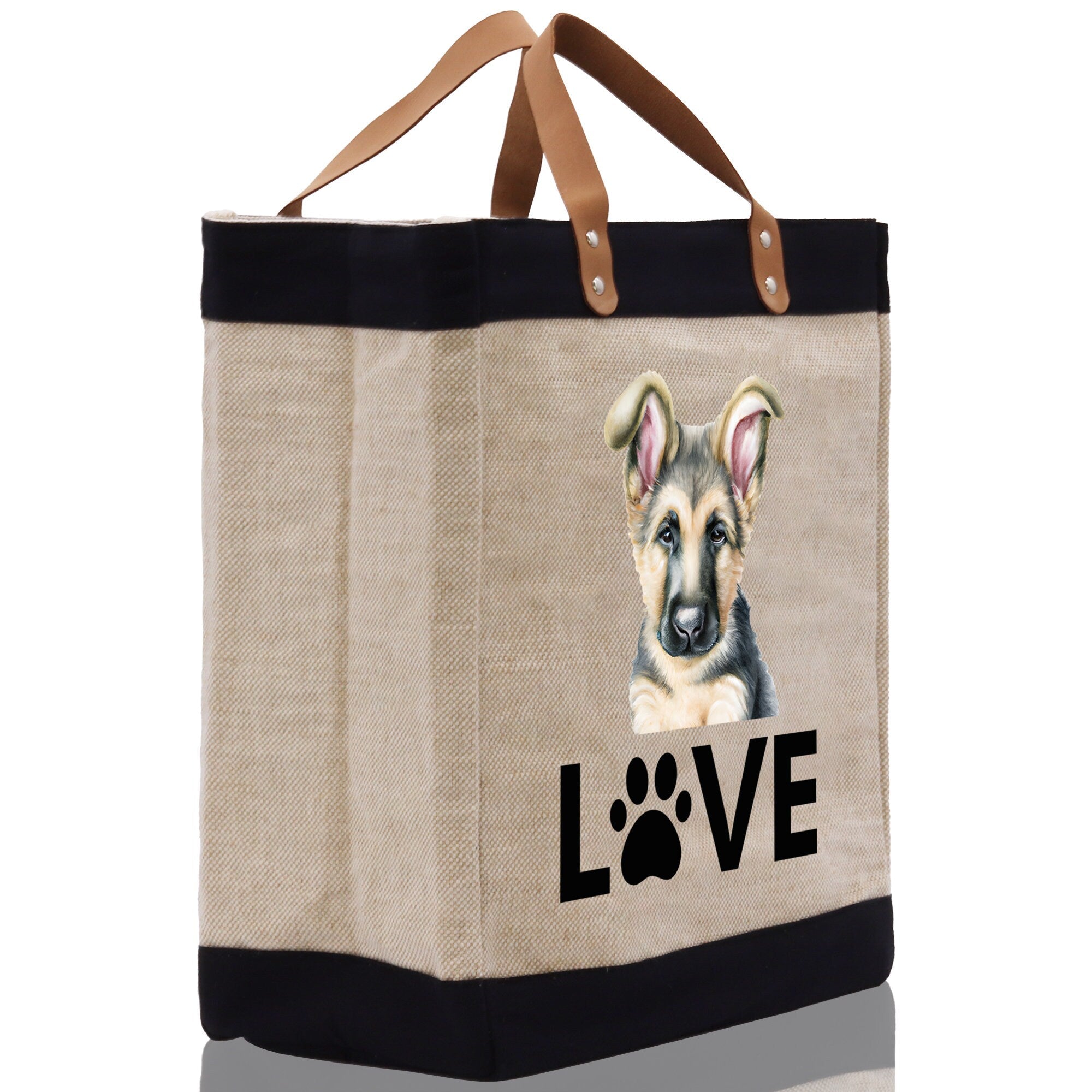German Shepherd Love Dog Jute Canvas Tote Funny Farmer Market Bag Quote Jute Bag Shopping Bag Burlap Bag Dog Owner Gift - Aaria Tees Aaria Tees