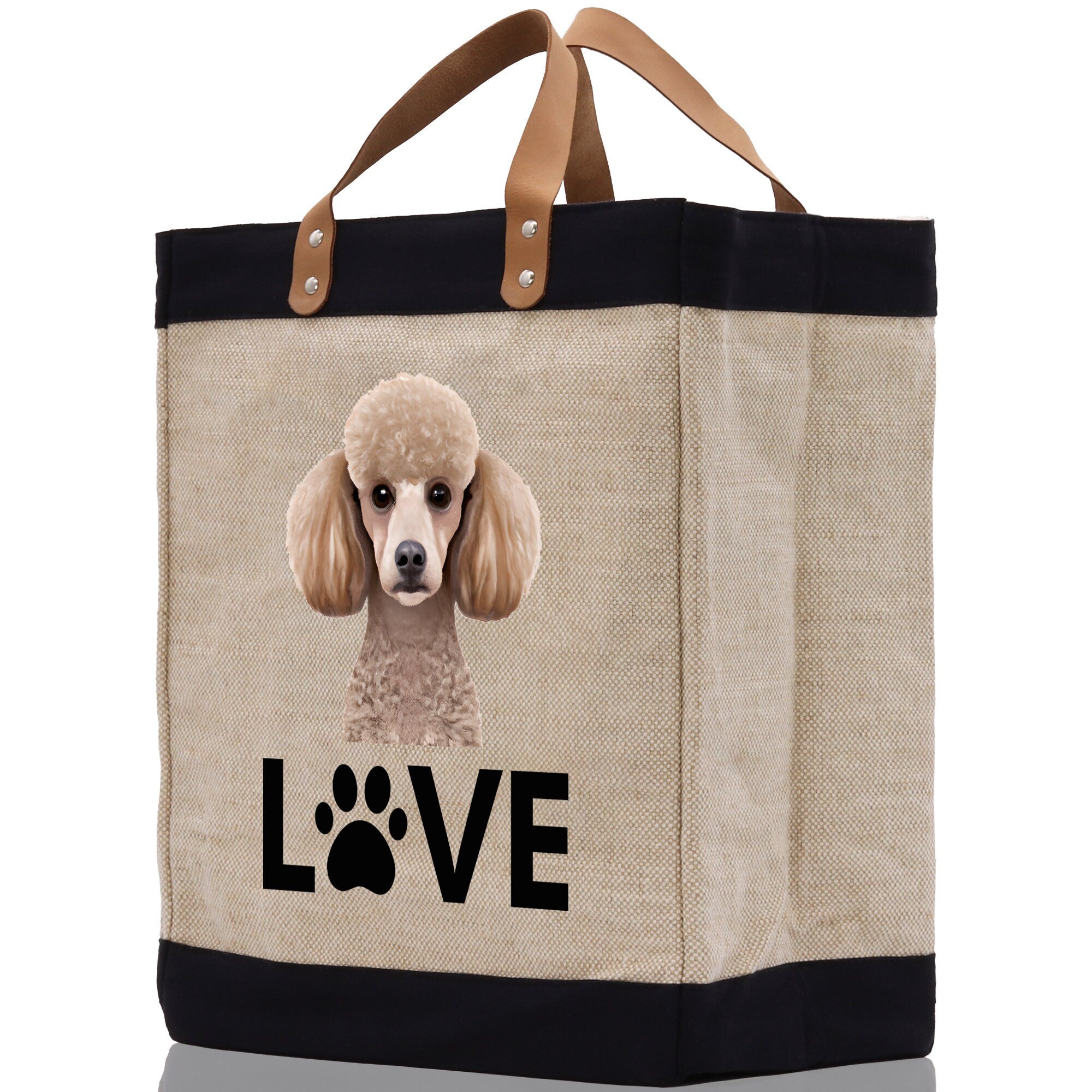 Poodle Love Dog Jute Canvas Tote Funny Farmer Market Bag Quote Jute Bag Shopping Bag Burlap Bag Dog Owner Gift - Aaria Tees Aaria Tees
