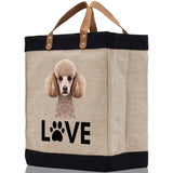 Poodle Love Dog Jute Canvas Tote Funny Farmer Market Bag Quote Jute Bag Shopping Bag Burlap Bag Dog Owner Gift - Aaria Tees Aaria Tees