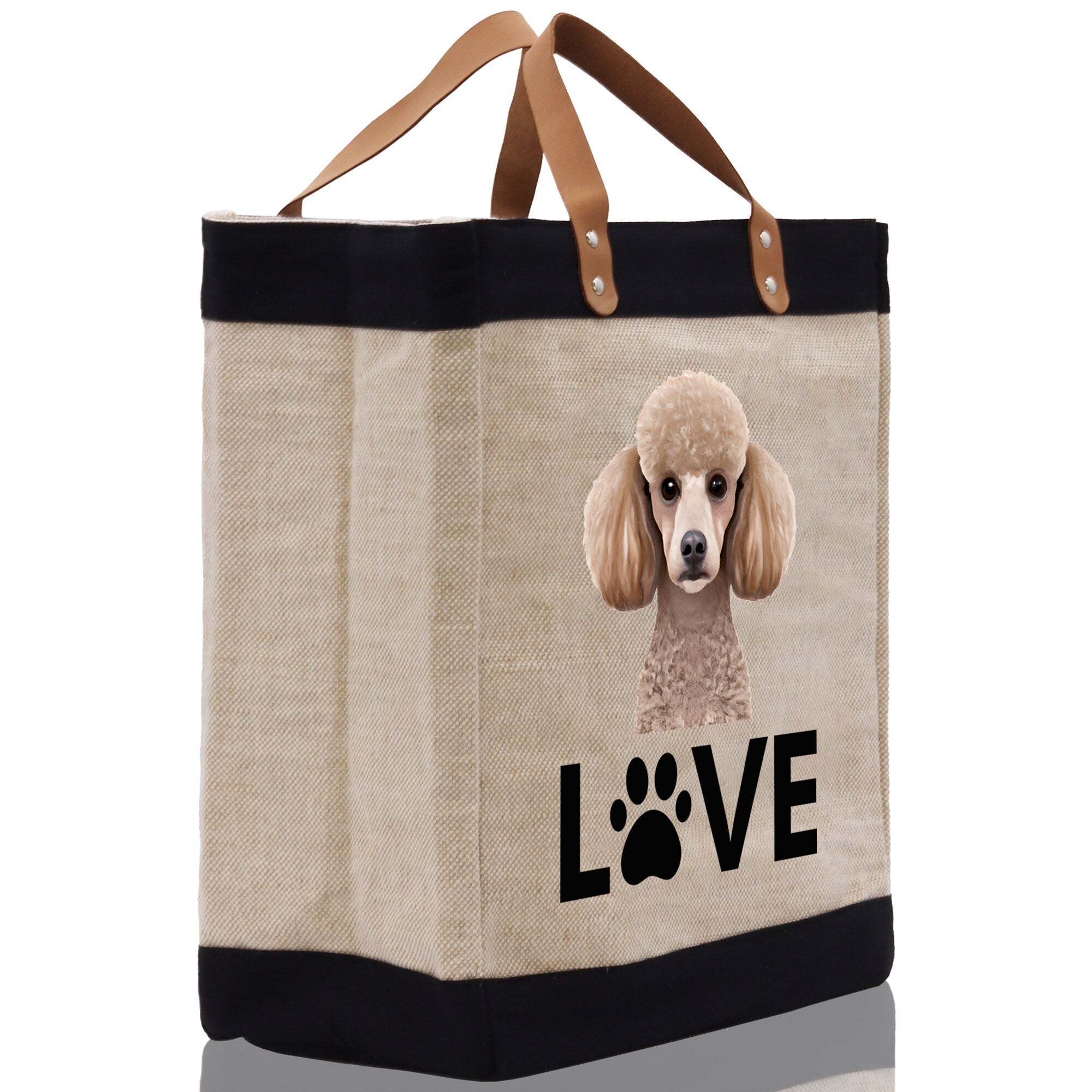 Poodle Love Dog Jute Canvas Tote Funny Farmer Market Bag Quote Jute Bag Shopping Bag Burlap Bag Dog Owner Gift - Aaria Tees Aaria Tees