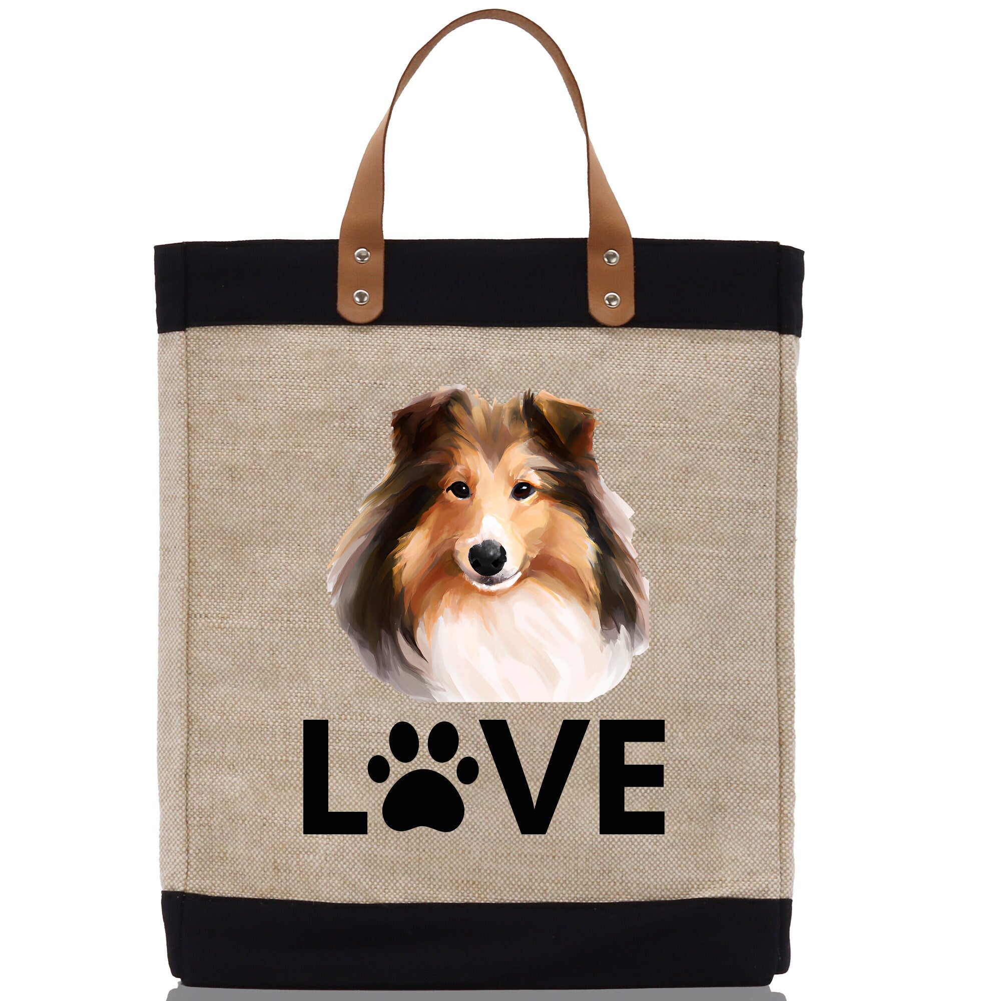 Sheltie Love Dog Jute Canvas Tote Funny Farmer Market Bag Quote Jute Bag Shopping Bag Burlap Bag Dog Owner Gift - Aaria Tees Aaria Tees