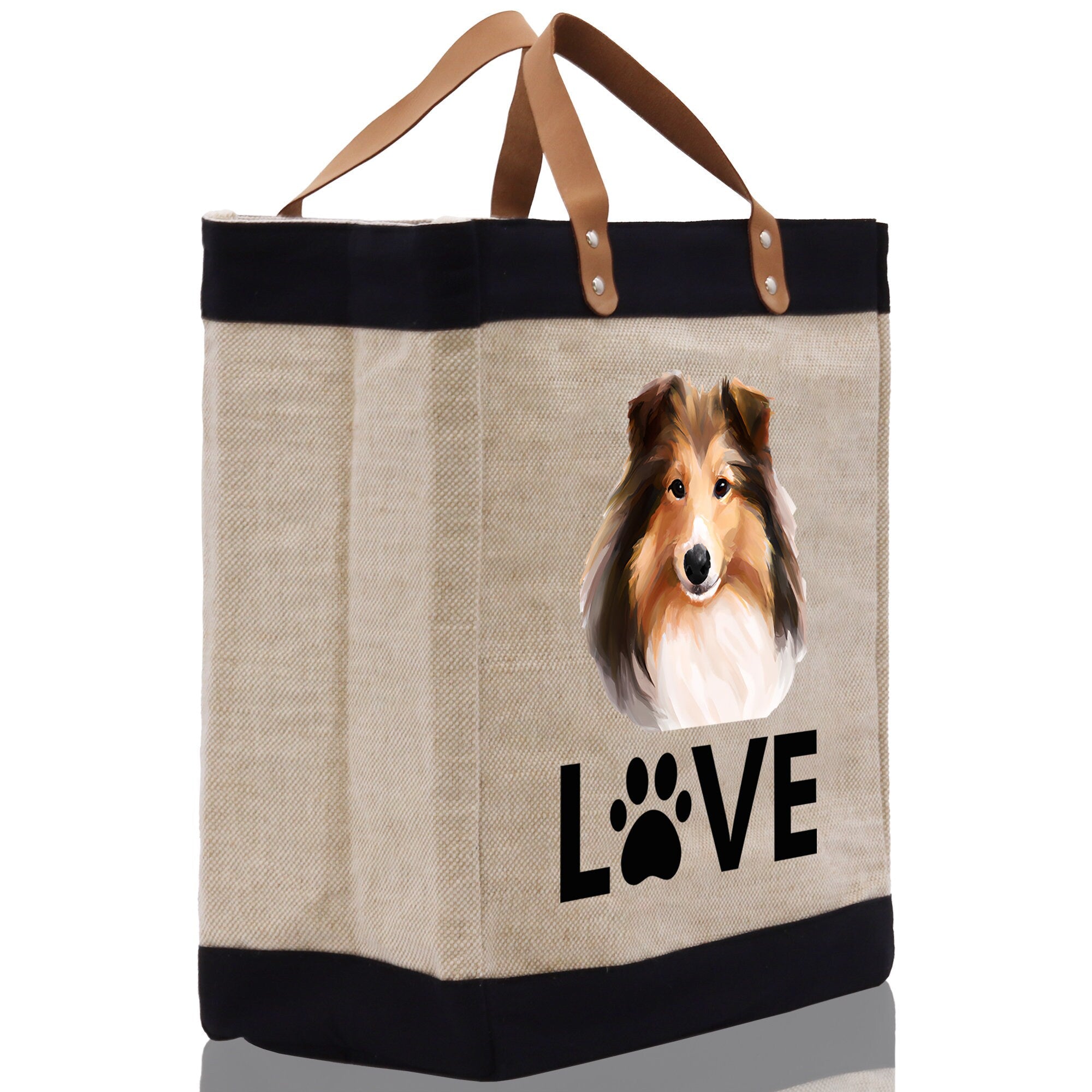 Sheltie Love Dog Jute Canvas Tote Funny Farmer Market Bag Quote Jute Bag Shopping Bag Burlap Bag Dog Owner Gift - Aaria Tees Aaria Tees