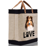 Sheltie Love Dog Jute Canvas Tote Funny Farmer Market Bag Quote Jute Bag Shopping Bag Burlap Bag Dog Owner Gift - Aaria Tees Aaria Tees