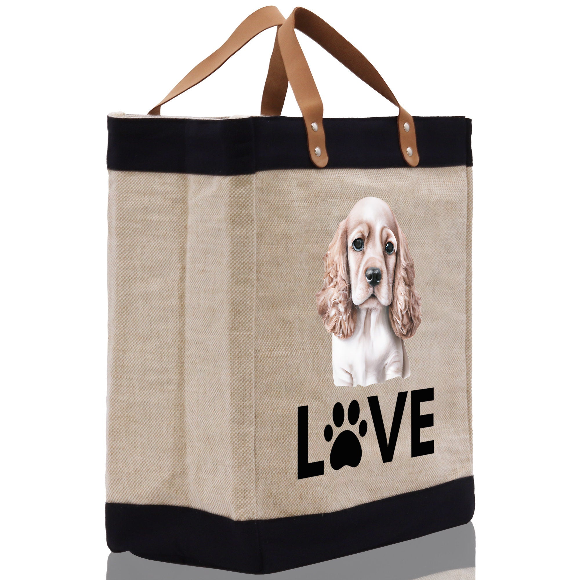 Spaniel Love Dog Jute Canvas Tote Funny Farmer Market Bag Quote Jute Bag Shopping Bag Burlap Bag Dog Owner Gift - Aaria Tees Aaria Tees