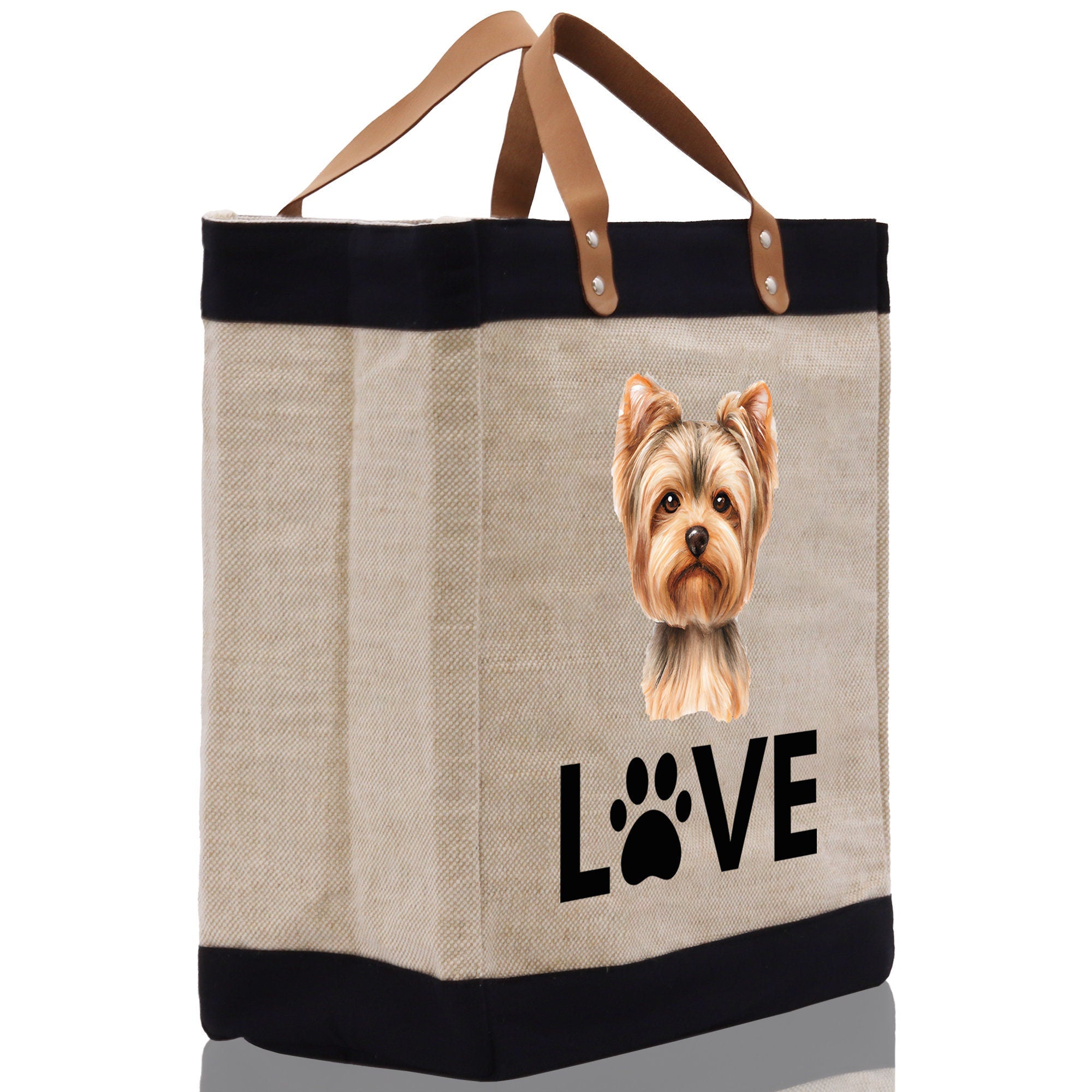 Yorkshire Terrier Love Dog Jute Canvas Tote Funny Farmer Market Bag Quote Jute Bag Shopping Bag Burlap Bag Dog Owner Gift - Aaria Tees Aaria Tees