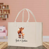 Cow Mom And Baby Name Custom Cotton Canvas Tote Bag Custom Pet Lover Gift Pet Portrait Bag Personalized Pet Owner Gift Tote Bag - Aaria Tees Aaria Tees