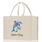 Dolphin Mom And Baby Name Custom Cotton Canvas Tote Bag Custom Pet Lover Gift Pet Portrait Bag Personalized Pet Owner Gift Tote Bag - Aaria Tees Aaria Tees