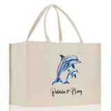 Dolphin Mom And Baby Name Custom Cotton Canvas Tote Bag Custom Pet Lover Gift Pet Portrait Bag Personalized Pet Owner Gift Tote Bag - Aaria Tees Aaria Tees