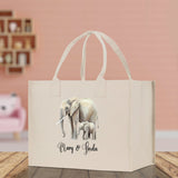 Elephant Mom And Baby Name Custom Cotton Canvas Tote Bag Custom Pet Lover Gift Pet Portrait Bag Personalized Pet Owner Gift Tote Bag - Aaria Tees Aaria Tees